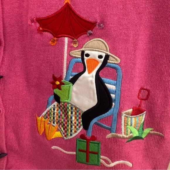 Croft & Barrow Women’s Pink Winter Holiday Button Down Sweater Cardigan Size PXL - Picture 3 of 9